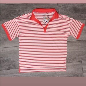 Puma Women’s XS Pique Striped Polo Salmon & White New W Tags MSRP$75 Short Sleev